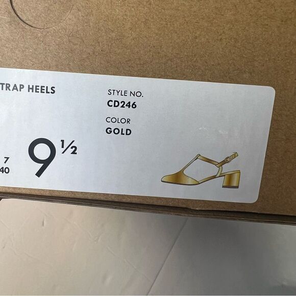 9.5 NEW IN BOX J Crew Ankle T- Strap Heel Gold - Picture 7 of 10